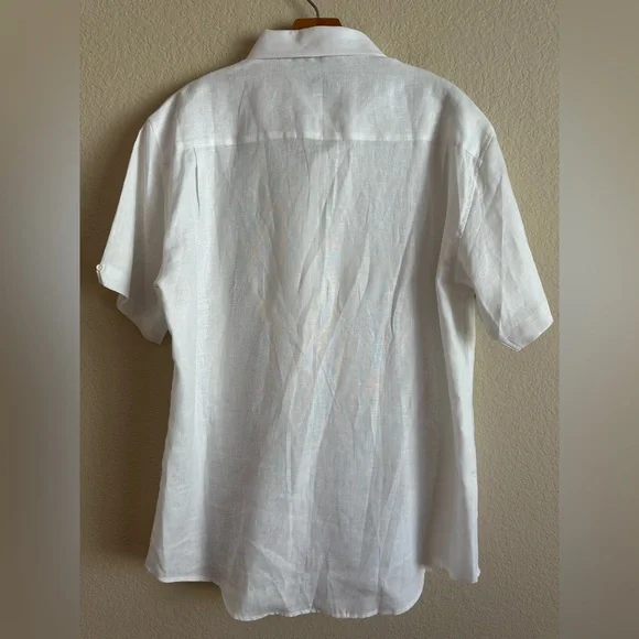 Bohio Men’s White Linen Fancy Guayabera Style Short Slv Shirt Embroidered Large - Picture 7 of 10